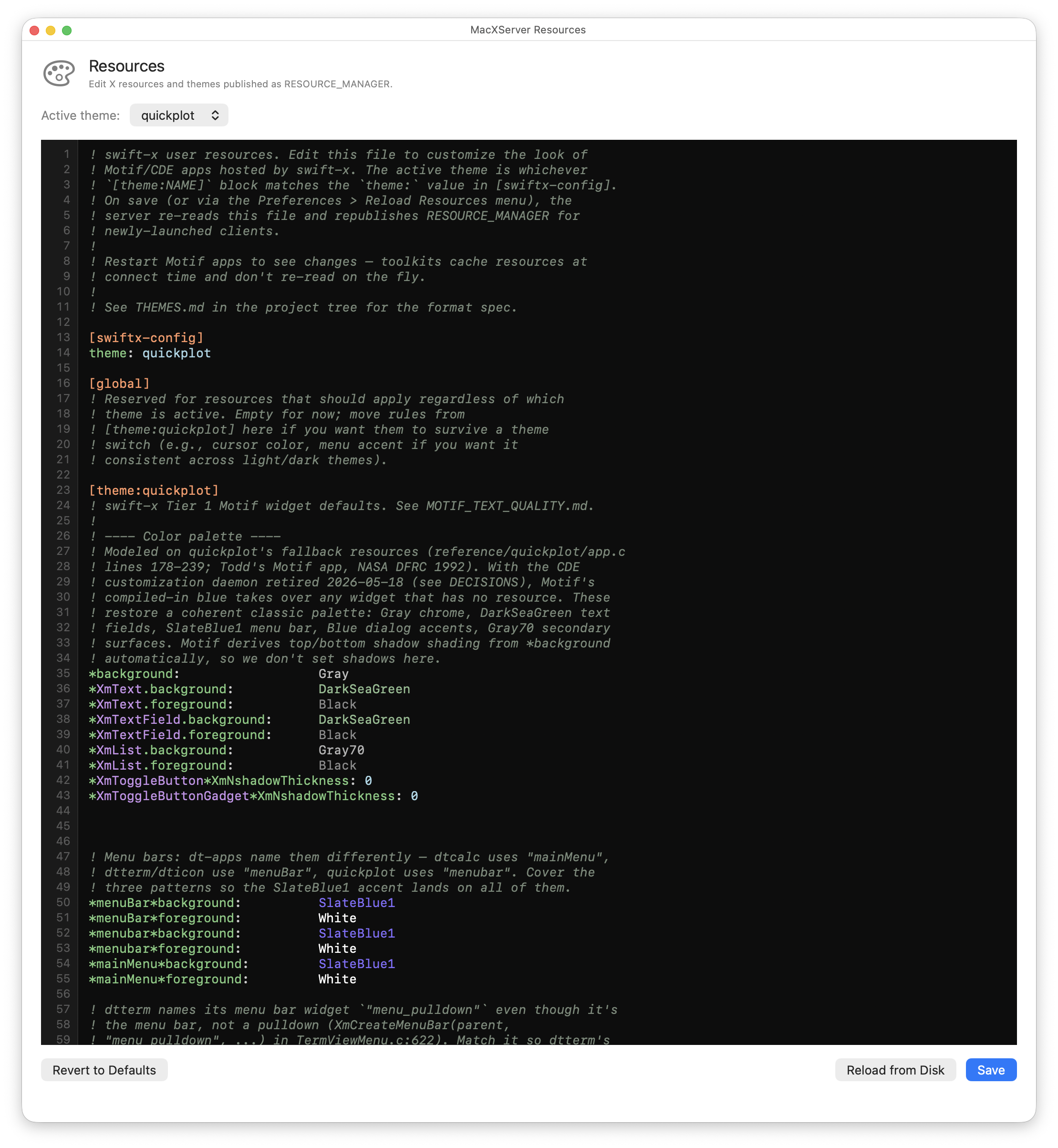 Built-in resource editor with themes