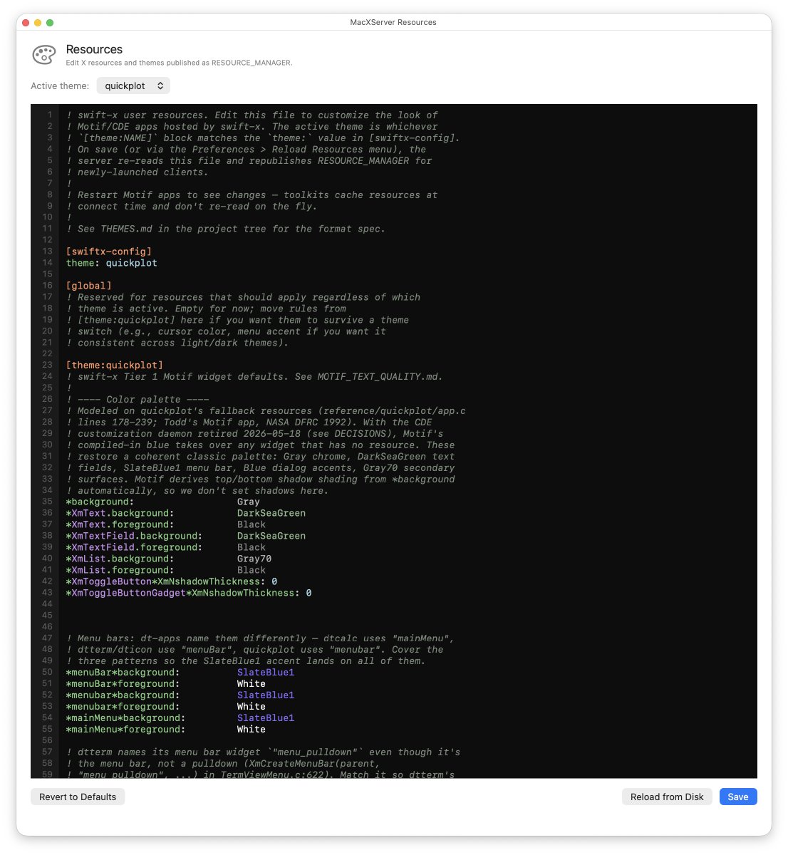 Built-in resource editor with themes — macXserver